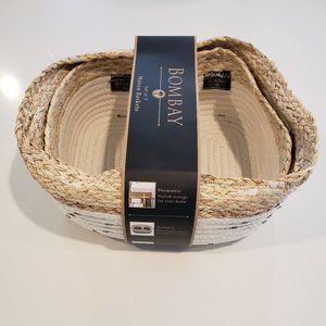 Set of 3 Bombay Woven Basket - Natural/White